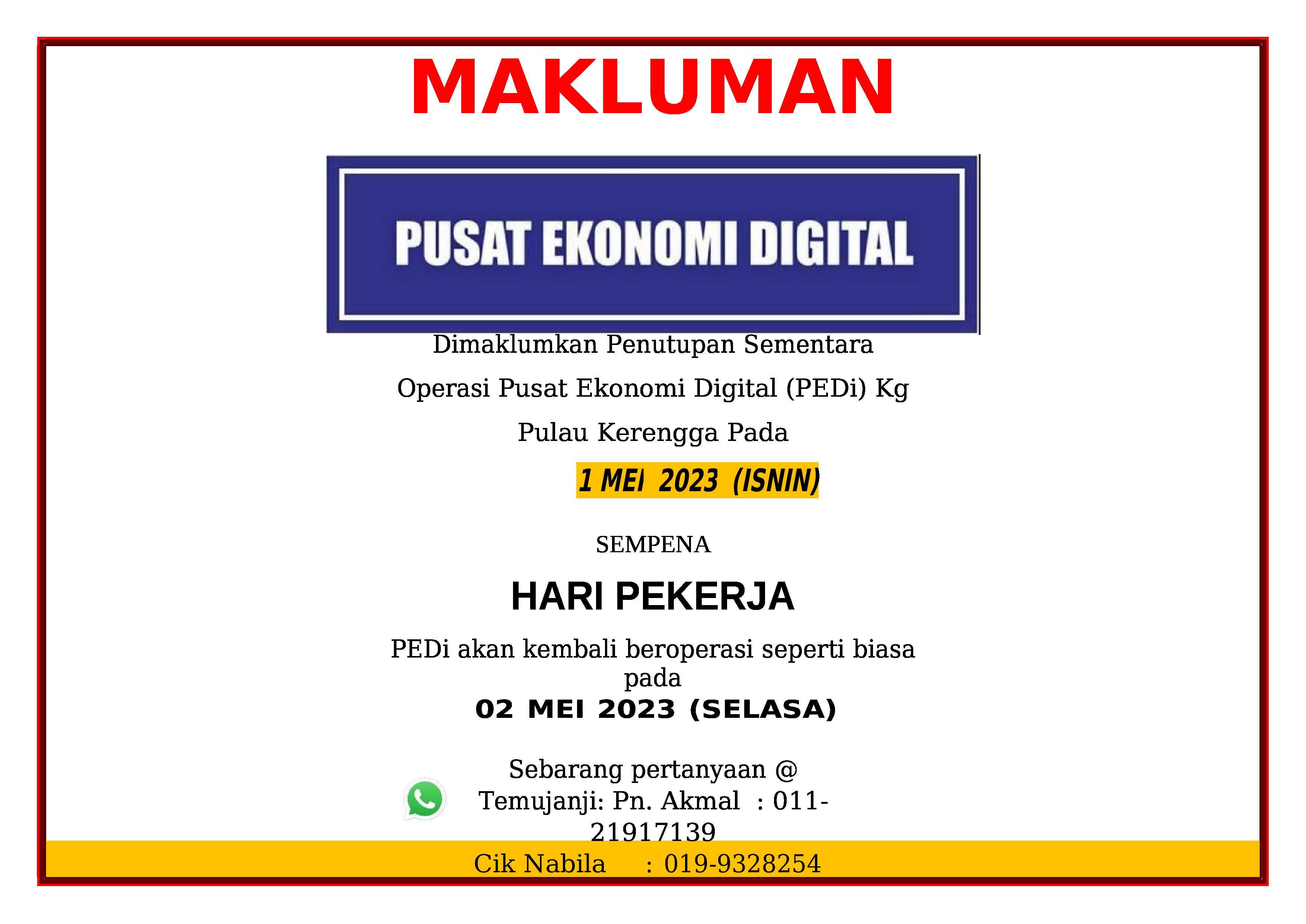 NOTIS PEDi HARI PEKERJA 0